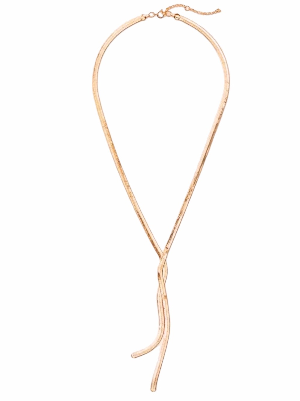 New Gold Herringbone Lariat Necklace